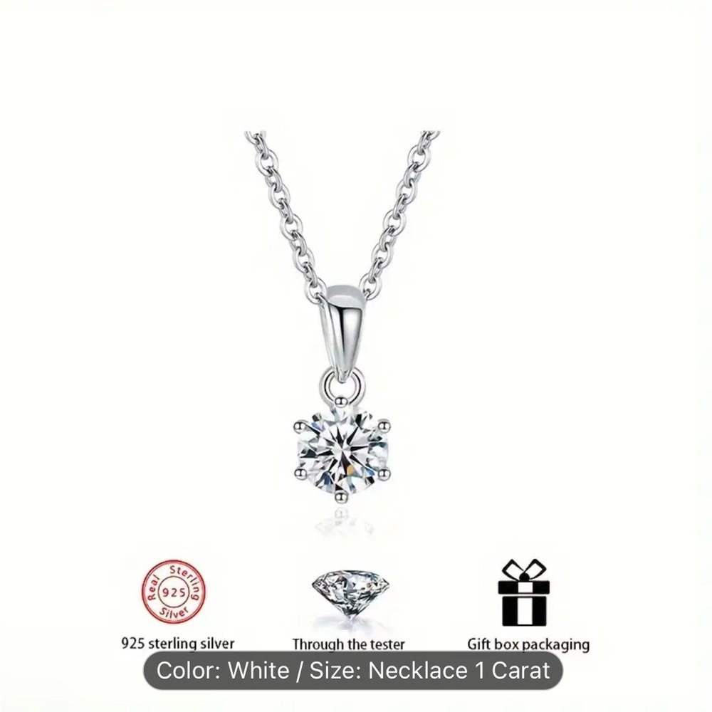SOLD - 1CT Round Cut Moissanite Solitaire Pendant Necklace - 925 Sterling Silver